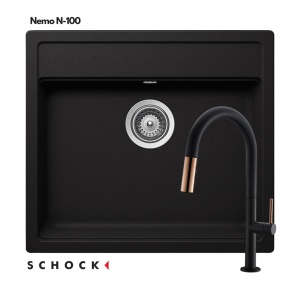 Granitni sudoper Schock NEMO N-100 boja Nero crna mat + tuš slavina Charlotta black/rose gold