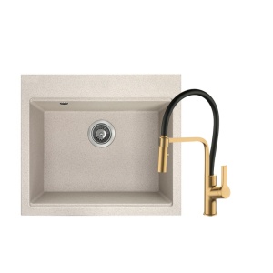 Granitni sudoper Ulgran U104 bež + Tuš slavina ANDRA Gold Black