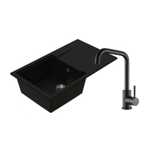 Set: granitni sudoper Valterra Luna sa ocjedom crni mat + G slavina Adell crna