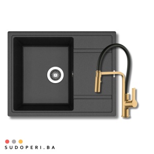 Granitni sudoper Florentina Lipsi 650 boja crna MAT i Andra Gold/Black tur slavina