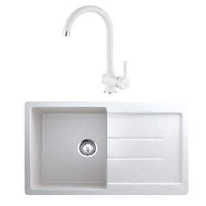 Granitni sudoper Ulgran U507 boja ultra bijela + lučna slavina bijela