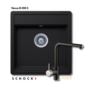 Set Granitni sudoper Schock Nemo N-100S Nero + Adell Inova II crna mat slavina