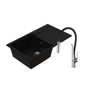 Set: granitni sudoper Valterra Luna sa ocjedom crni mat + tuš slavina Valterra Andra inox/crna