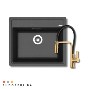 Granitni sudoper Florentina Lipsi 600 crna mat i SanDonna Andra Gold/Black slavina
