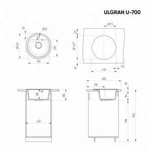 Granitni sudoper Ulgran U700 fi440mm boja crna - Img 2
