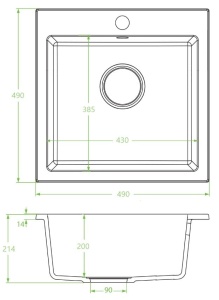 Granitni sudoper Valterra Niko 490 boja crna mat - Img 2