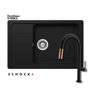 Granitni sudoper SCHOCK FORMHAUS D-100LS boja Nero crna mat + Charlotta black/rose gold slavina