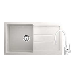 Granitni sudoper Ulgran U507 boja ultra bijela + Flexy slavina bijela