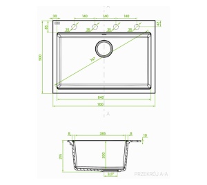 Tehnički crtež Valterra Niko 700 s dimenzijama