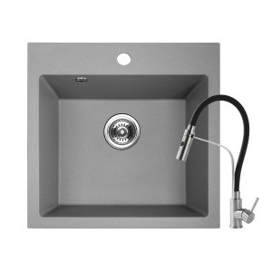 Set Valterra Niko 490 sivi granitni sudoper i KAV slavina s tušem inox crna