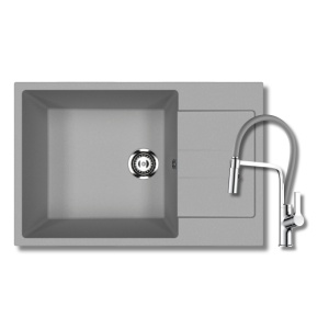 Granitni sudoper Ulgran U602 SIVI u kombinaciji sa Tuš sivom slavinom Inox siva