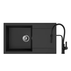 Set: granitni sudoper Valterra Luna sa ocjedom crni mat + slavina Valterra Andra Total Black