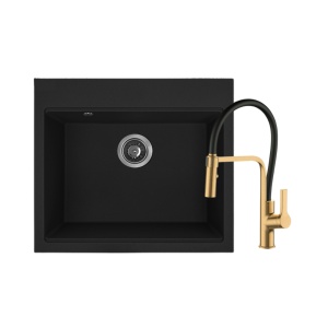 Granitni sudoper Ulgran U104 ultra crni + Tuš slavina ANDRA Gold Black