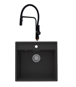 Granitni sudoper VALTERRA Selena + Tuš slavina ANDRA full black