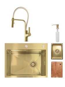 SET: Čelični sudoper VALTERRA GOLD 60x50x23 cm + ANDRA zlato/bijela SLAVINA