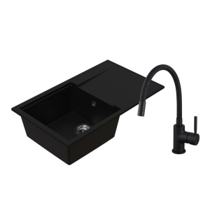 Set: granitni sudoper Valterra Luna sa ocjedom crni mat + slavina Valterra Flexy Full Black