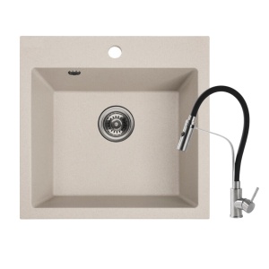 Set Valterra Niko 490 bež granitni sudoper i KAV slavina s tušem inox crna