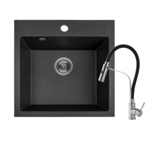 Set Valterra Niko 490 crni granitni sudoper i KAV slavina s tušem inox crna