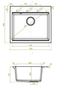 Granitni sudoper Valterra Niko 570 ultra crna mat - Img 2