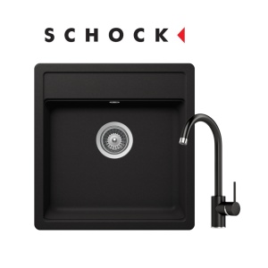 Set Schock Nemo N-100S Nero + crna lučna slavina, sudoper 49x51 cm