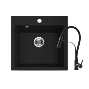 Set Valterra Niko 490 crni granitni sudoper i KAV full black slavina s tušem