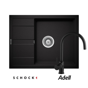Granitni sudoper Schock RONDA D-100L boja Nero crna mat + Adell Rondo slavina