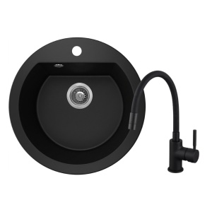 Sudoper Valterra okrugli cisto crni u kombinaciji sa Flexy full black slavinom