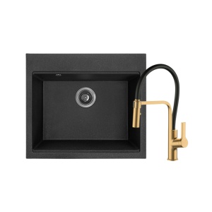 Granitni sudoper Ulgran U104 crni + Tuš slavina ANDRA Gold Black