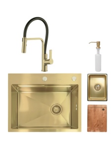 SET: Čelični sudoper VALTERRA GOLD 60x50x23 cm + ANDRA zlato/crna SLAVINA