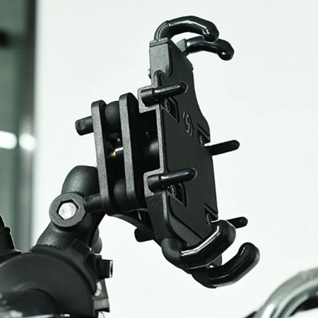 Suport de telefon moto anti-vibratie, metalic, cu prindere pe ghidon sau la oglinda