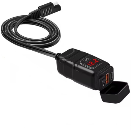 Alimentator moto rapid cu voltmetru, prize USB 3.0,Type C 3.0 si intreruaptor ON/OFF