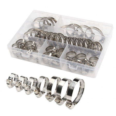Colier cu surub melcat, din inox, set 50 bucati