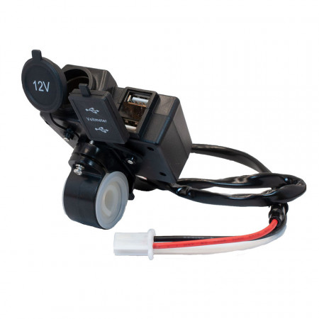 Alimentator moto 12V-5V cu priza bricheta, 2 prize USB, voltmetru si buton on-off
