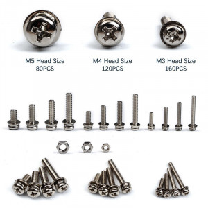 Suruburi inox cu cap bombat, in cruce, cu saibe si piulite, M3M4M5, set 360 bucati - Img 4
