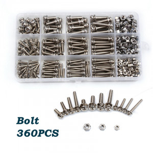 Suruburi inox cu cap bombat, in cruce, cu saibe si piulite, M3M4M5, set 360 bucati - Img 5