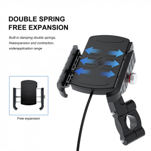 Suport de telefon moto cu incarcare automata Wireless QI si USB 3.0, cu prindere la oglinda - Img 4
