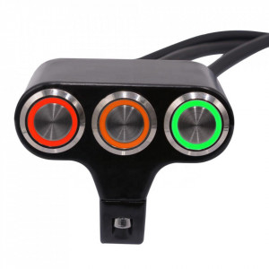 Intrerupator moto cu 3 butoane push (2 cu retinere si unul fara retinere)