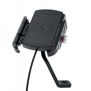 Suport de telefon moto cu incarcare automata Wireless QI si USB 3.0, cu prindere la oglinda - Img 6