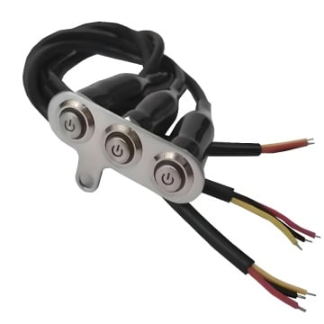 Intrerupator moto/ATV cu 3 butoane push on/off cu retinere, carcasa metalica, prindere prin surub