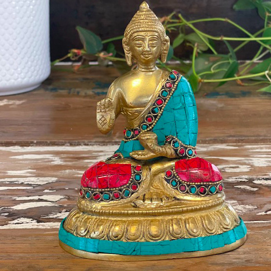 Scump/De Lux Magazincristale Figurina Buddha din Alama - Binecuvantare…