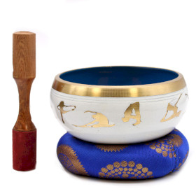 Set Bol Tibetan Poziții Yoga - Alb/Albastru 14cm