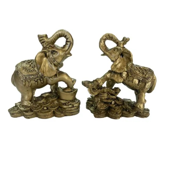 Statueta Feng Shui Pereche Elefanti pe monede - Noroc -9cm