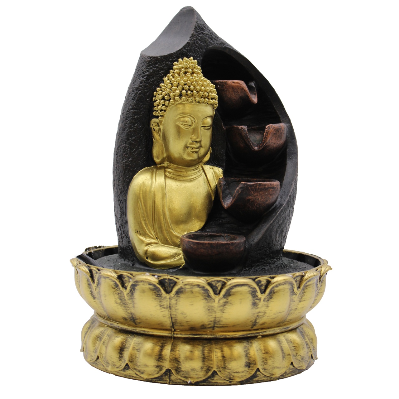 Fantana arteziana pentru interior - 30cm - Buddha Auriu si Vase de Turnare