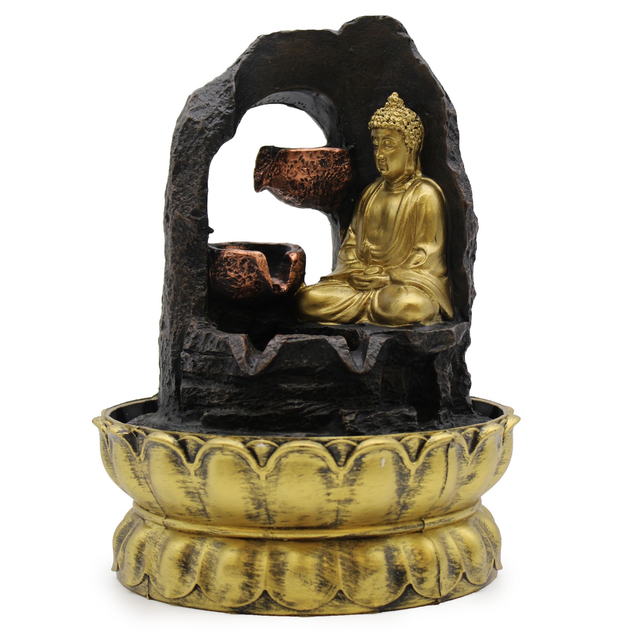 Fantana arteziana pentru interior - 30cm - Buddha Auriu care Mediteaza