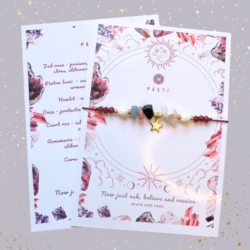 Bratara zodii cu pietre semipretioase naturale pentru Zodia Pesti – Intuitie, Empatie si Transformare