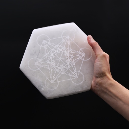Platou din cristal de Selenit Hexagonal 18 cm - Directie si Decizie