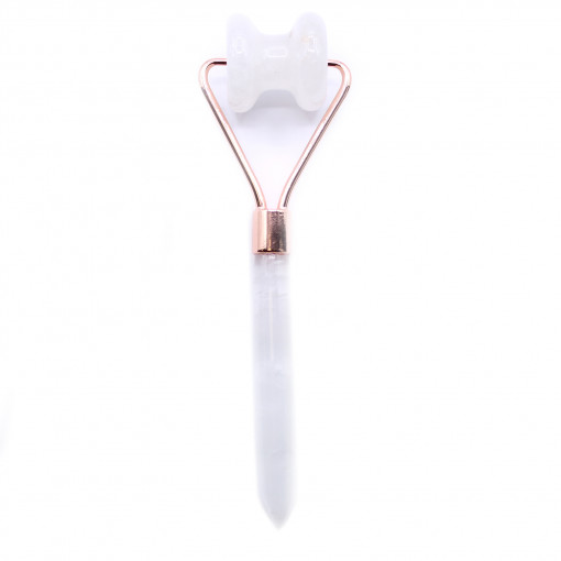 Roller facial masaj maxilar cu cristale de Cuart transparent