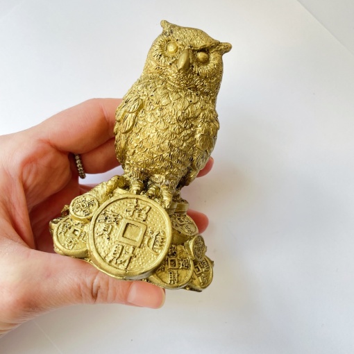 Statueta Feng Shui Bufnita cu monede - Noroc si bunastare - 9cm