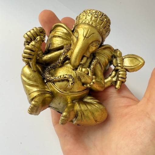 Statueta Feng Shui aurie Ganesha - 8.5 cm - Intelepciune, Succes si Inceputuri Noi