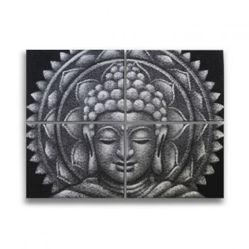 Detaliu Tablou Mandala Buddha Gri Brocart 30x40cm x 4